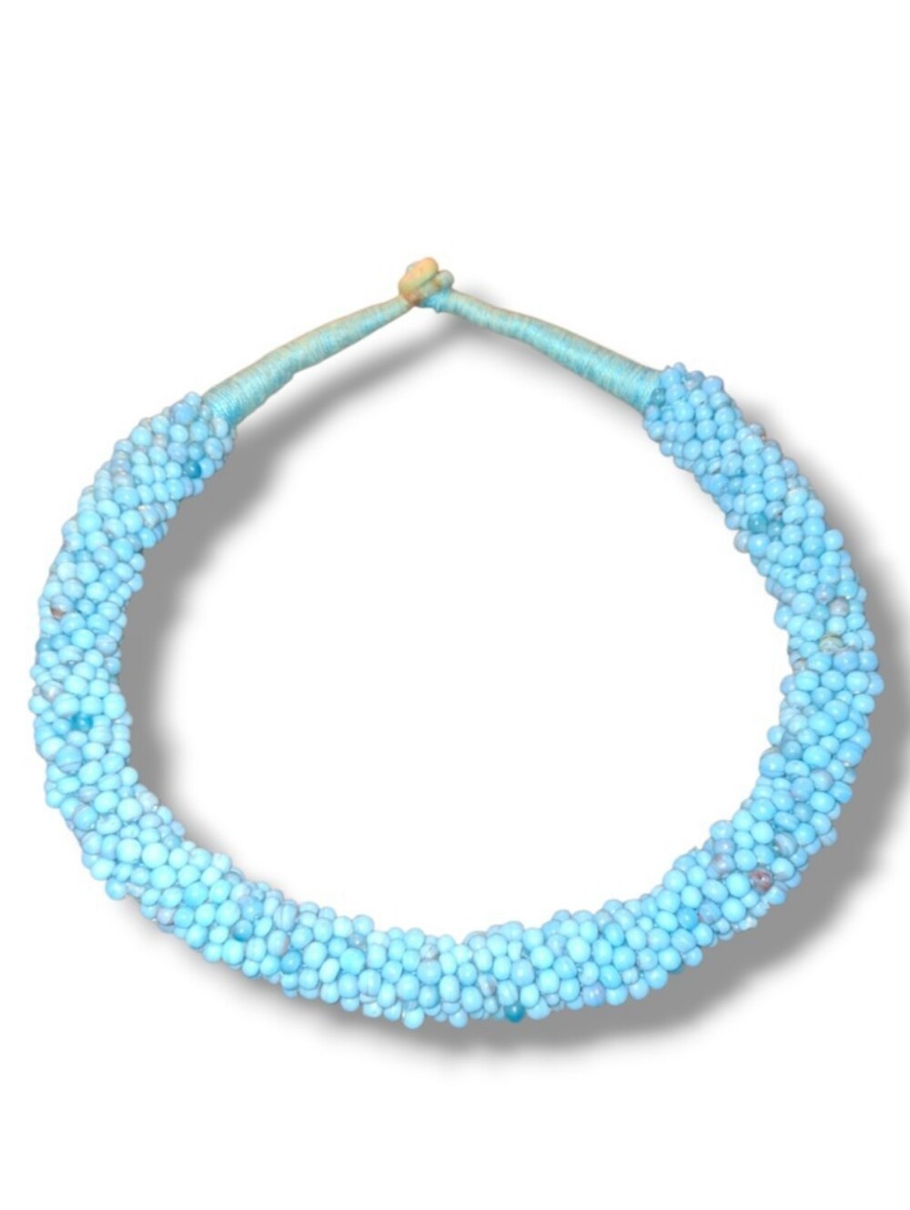 Handmade Turquoise Blue Seed Bead Collar Necklace Vintage 70s Button Close